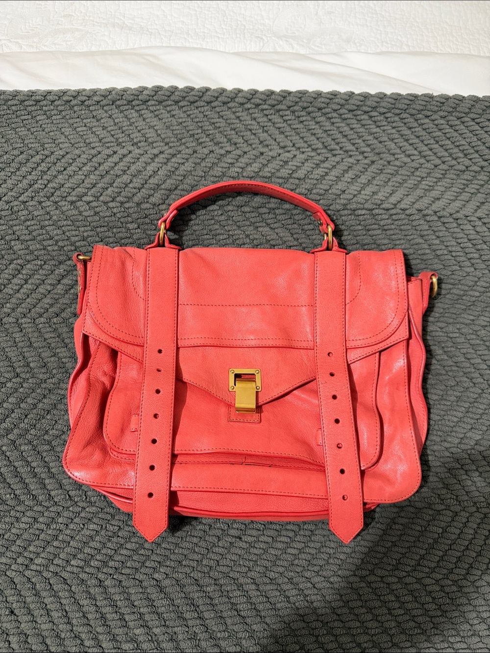 Proenza Schouler Coral Red Leather Satchel with Gold Hardware